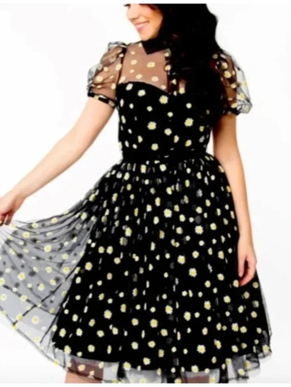 UNIQUE VINTAGE Black Daisy Swing Dress Sz 4X